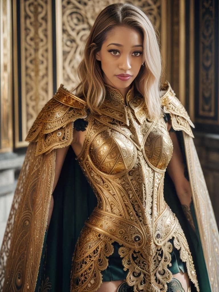 Gold filigree armor and cape