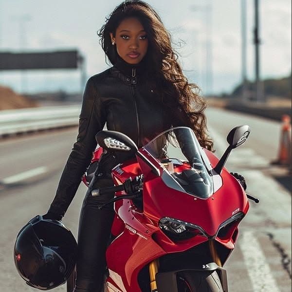Black leather with a red motorcycle